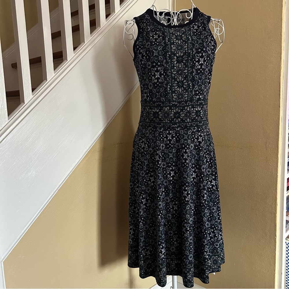 Michael Kors Navy & Green Geometric Patterned Midi Dress